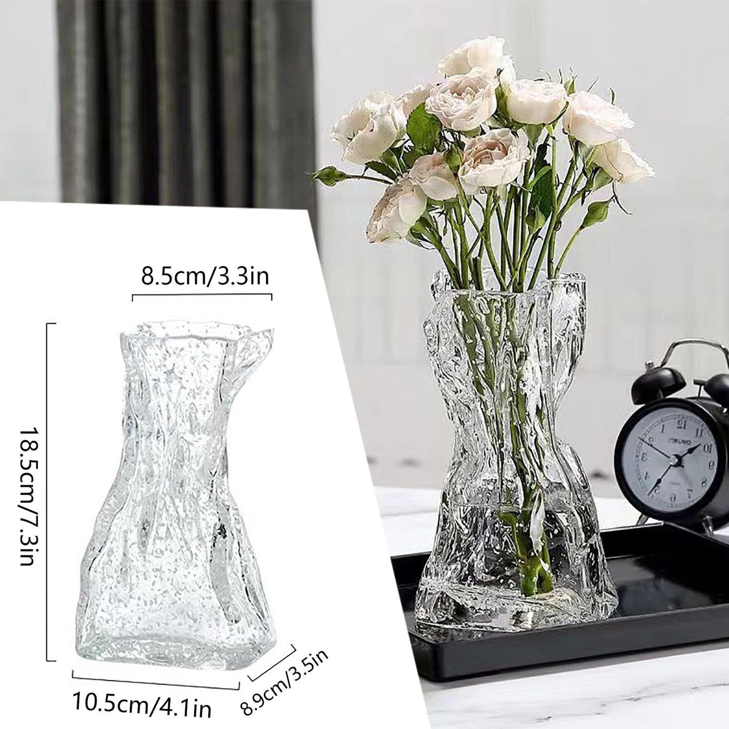 Hikiwin Handmade Luminous Glass Flower Vases,Irregular Shaped Flower Vase,Glass Cylinder Bud Vases,Transparent,7.3 Inches,1 Piece
