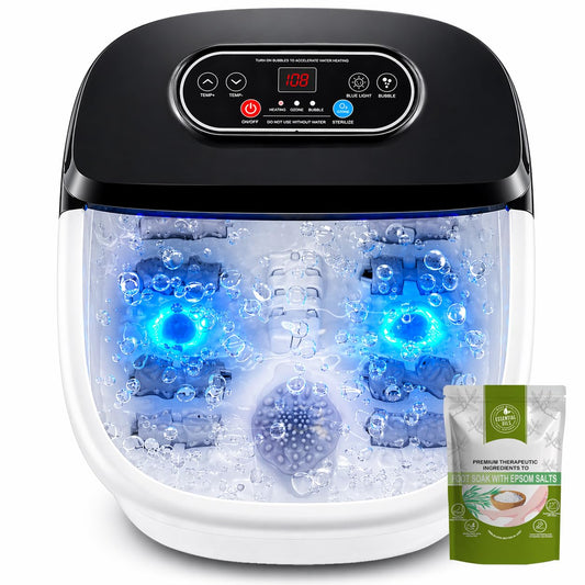 RIGHTMELL Foot Spa with Ozone & Blue Light, Bubble Massage & 8 Rollers, Adjustable Constant Temperature (95℉-118℉), Large Capacity Foot Massager with Epsom Salt for Home & Office Relaxation