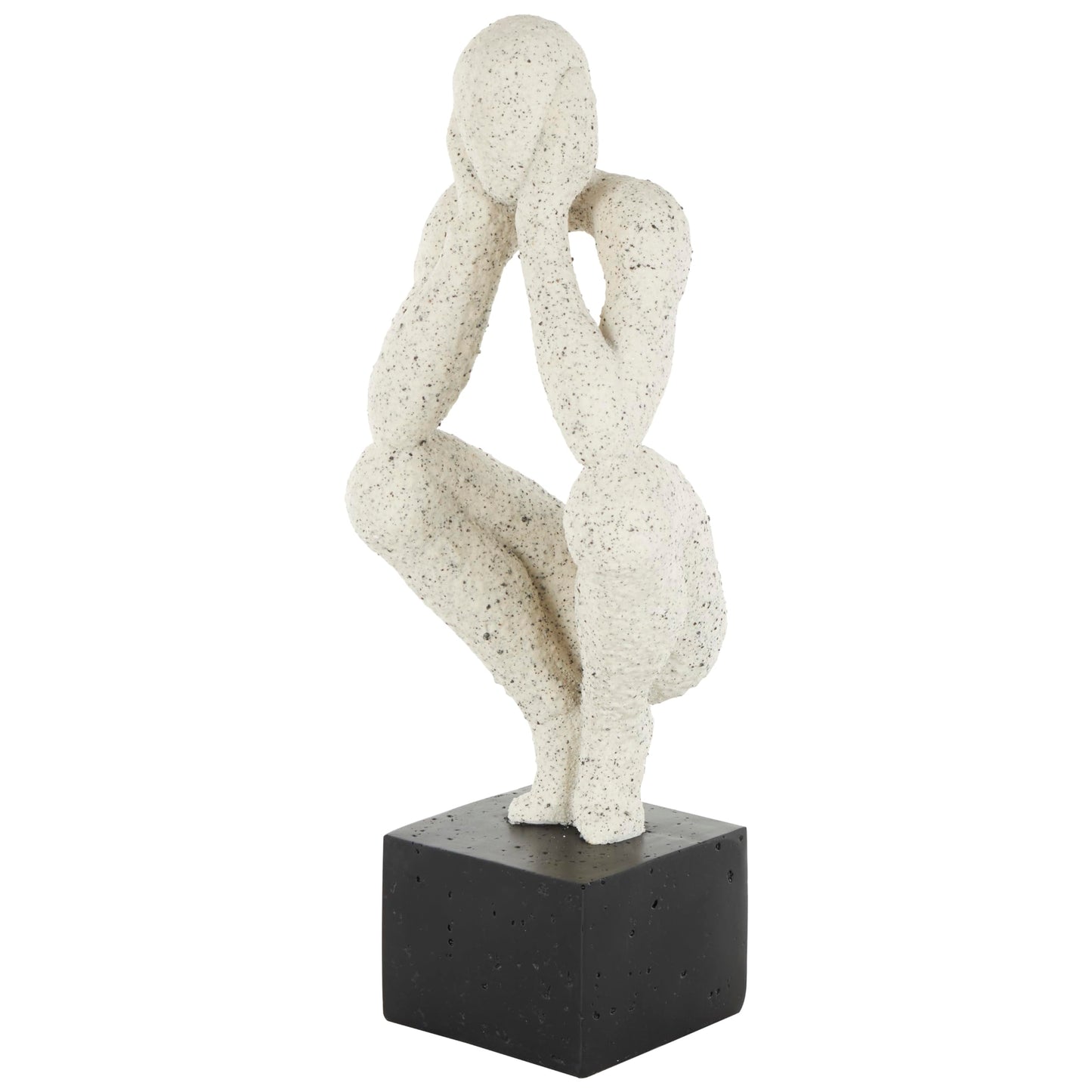 Deco 79 Polystone People Decorative Sculpture Crouching Home Decor Statue with Black Square Base, Accent Figurine 6" x 5" x 16", Cream