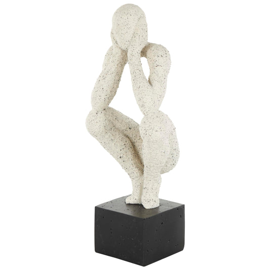 Deco 79 Polystone People Decorative Sculpture Crouching Home Decor Statue with Black Square Base, Accent Figurine 6" x 5" x 16", Cream
