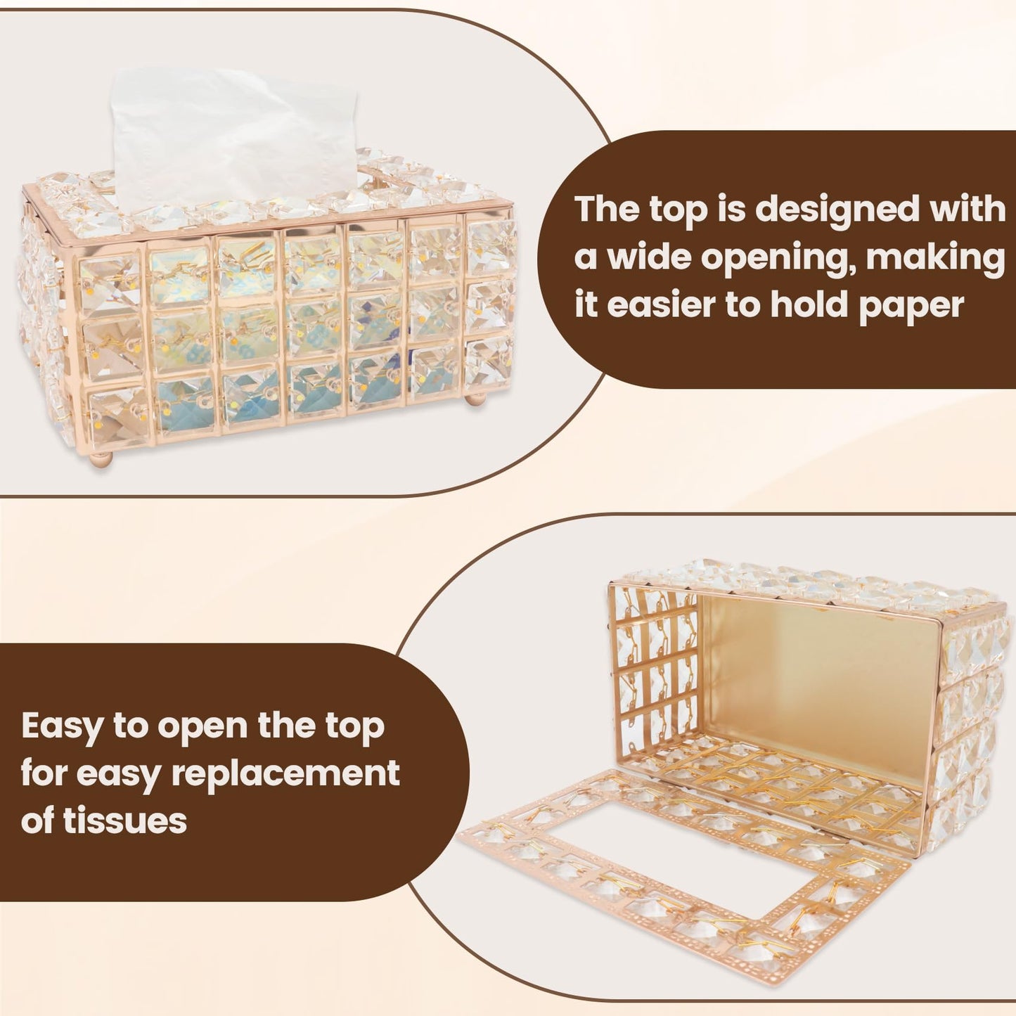 Geesatis Tissue Box Cover,Rectangle Tissue Box Holder,Gold 8''x4.5''x3.5''