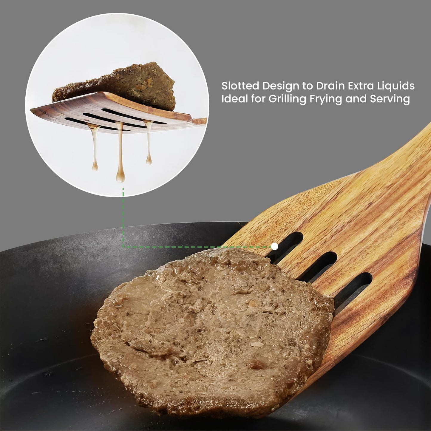 GEEKHOM Slotted Wooden Spurtle Bamboo Turners : 13 Inch Long Handle for Sourdough Starter, Mixing Reaching Jar Bottom, Nonstick Cookware 2 Pack