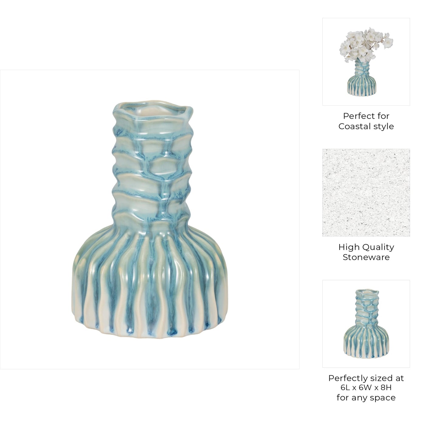 Ceramic Vase for Home Decor – Table Accent That Blends Effortlessly into Office Decor, Bedroom, and Living Room Decor – A Must for Any Flower Vase Collection – 8" Blue