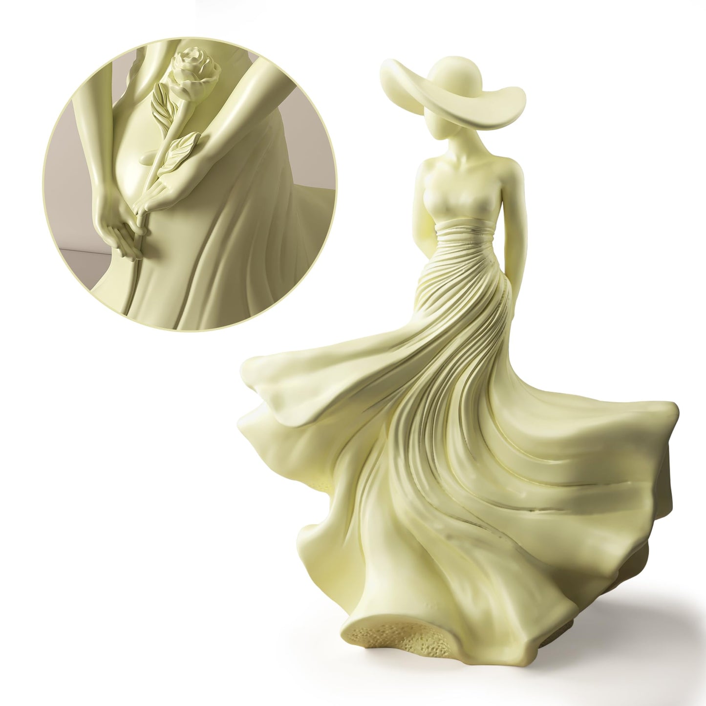 Aris & Juno Abstract Woman Statue 10.4" Resin Art Sculpture for Living Room Mantel Shelf Decor - Modern Female Figurine Holding Rose, Wide Brim Hat Art Piece for Housewarming Birthday Gift for Her
