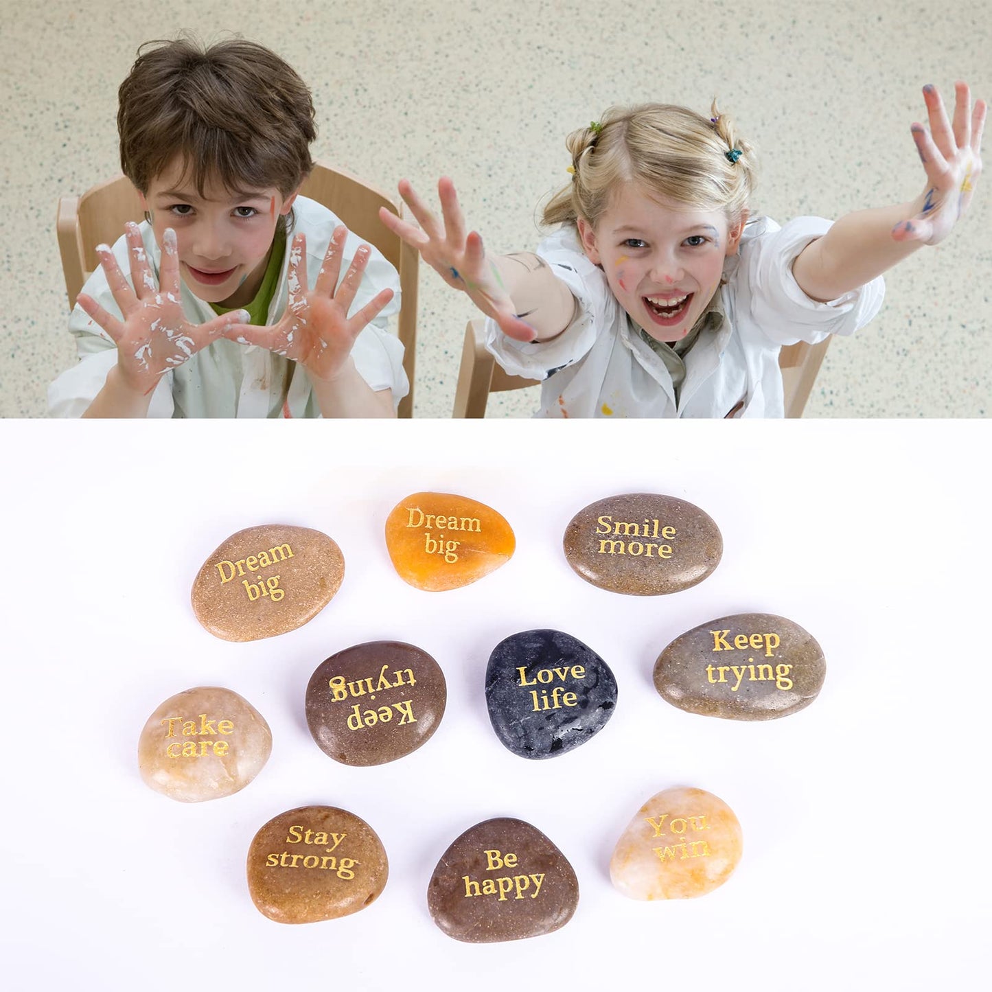 Majorhouse 52pcs Engraved Inspirational Stones with Inspiring Prayer Words, Phrases,Encouragement Stones for Family and Friends.