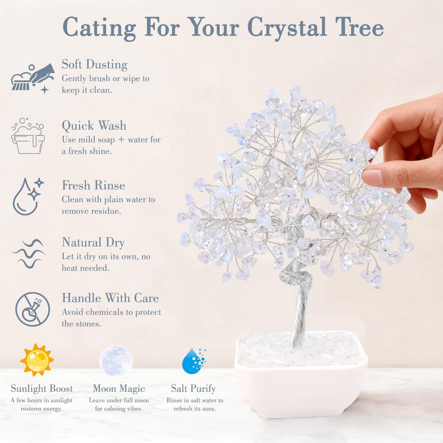 Clear Quartz Crystal Tree of Life – 7 Inch Master Healer for Energy Amplifying, Feng Shui Desk Decor with 243 Natural Gemstones – Handcrafted Silver Wire Gift Box for Meditation Spiritual Home Office
