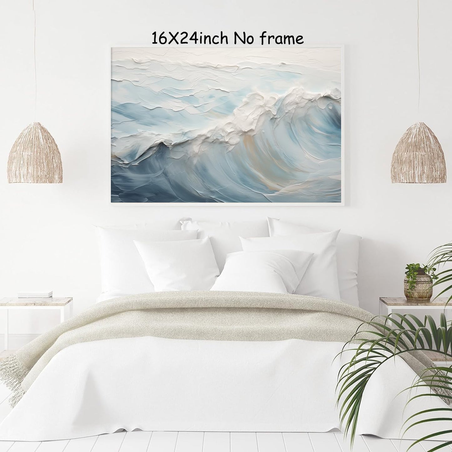 Neutral Ocean Wall Art Abstract Seascape Painting Trendy Beach Prints Ocean Landscape Pictures Wall Decor Blue and White Coastal Prints Abstract Wave Poster for Livingroom Bedroom 16x24in Unframed