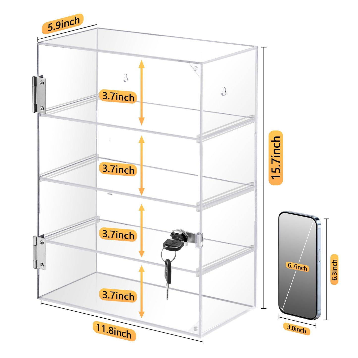 Acrylic Display Case with Lock – Acrylic Storage Chest for Figures, Collectibles, Jewelry, Expensive Items & More – Secure and Organized Storage (3.7" Adjustable)