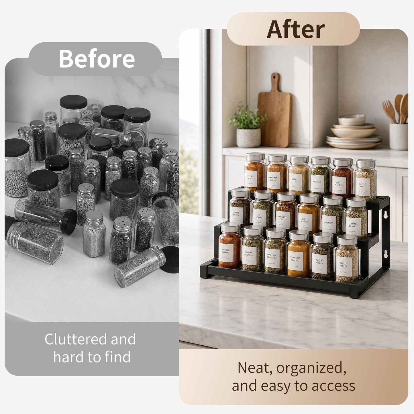 Holismo Expandable Spice Rack Organizer for Cabinet, 3-Tier Adjustable Spice Shelf 16"-29", Seasoning Organizer for Cabinet, Pantry & Countertop, Storage Rack for Jars, Bottles & Cans