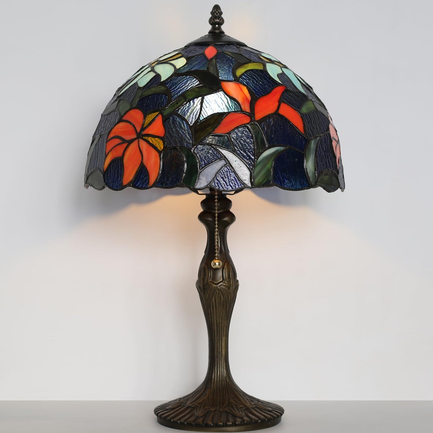 LUSTIX Tiffany Table Lamp Stained Glass Reading Lamp Sky Blue Irises Style