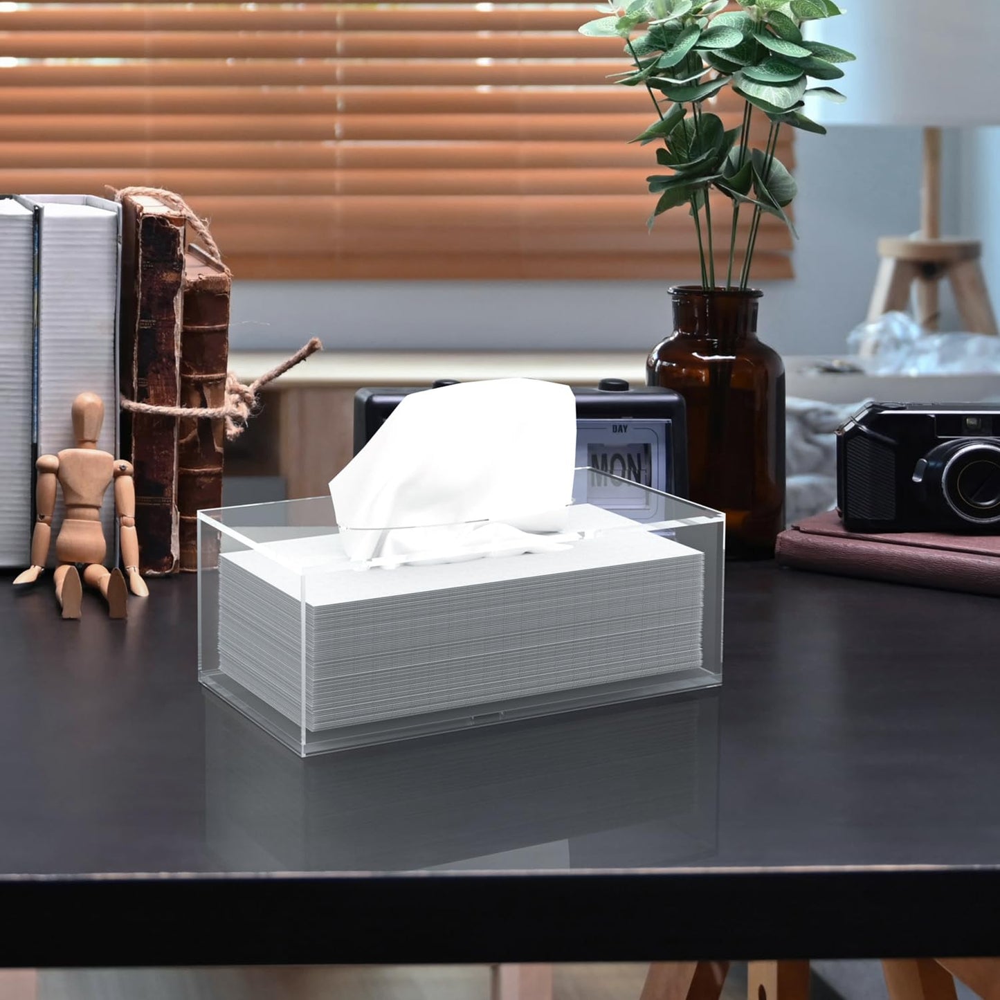 Acrylic Tissue Box Cover, Clear Tissue Box Holder, PITBVO Facial Napkin Dispenser Holder Case Dryer Sheet Holder for Car, Bathroom, Kitchen, Office, Living Room, Home, Laundry, Counter Hotel Use