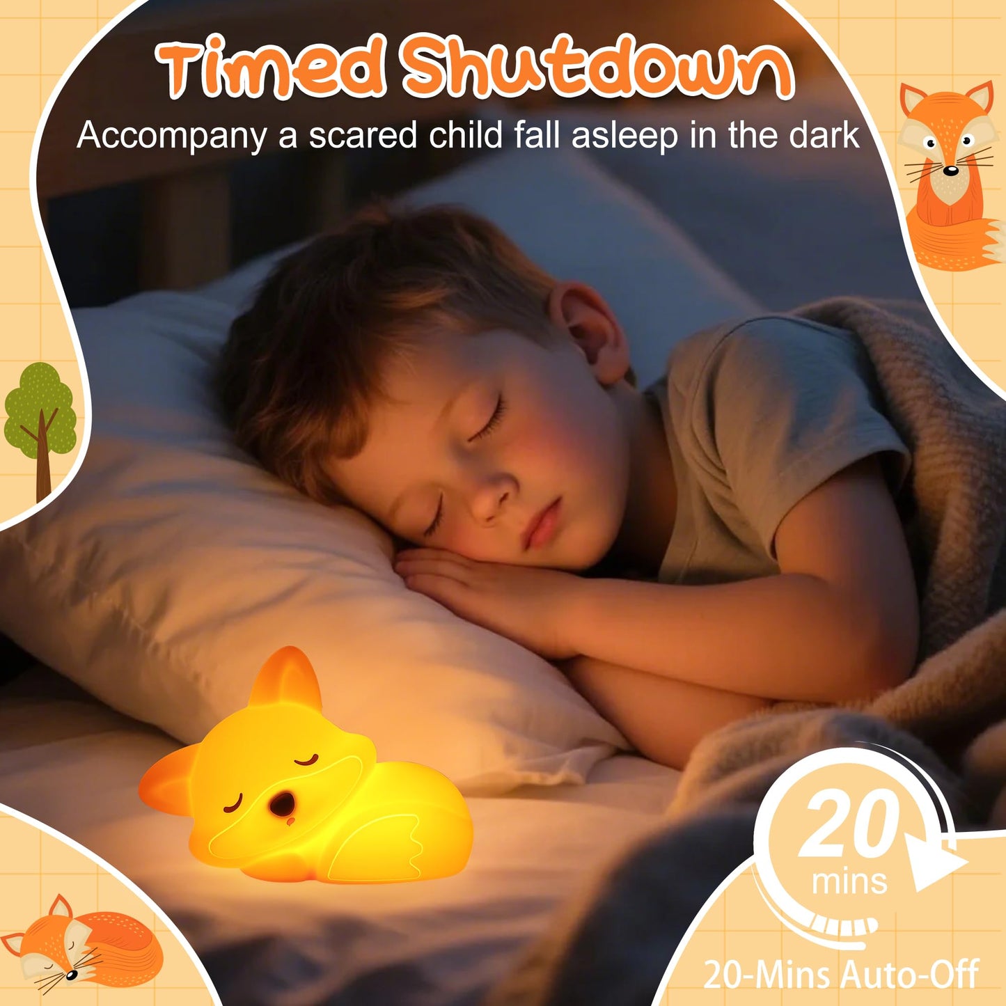 Okayera Fox Night Light for Kids, Rechargeable Squishy Silicone Fox Lamp with Dimmable Timer, Nursery Breastfeeding Toddler Bedside Decor, Birthday White Elephant Novelty Gift for Baby Girl Boy Friend
