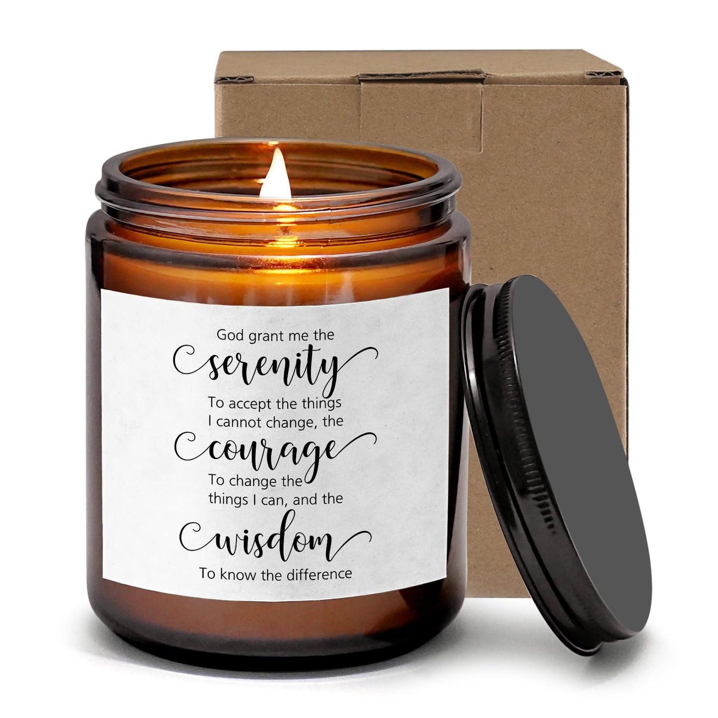 Serenity Prayer Gifts God Grant Me The Serenity Candle Inspirational Religious Gift Sobriety Recovery Plaque Mental Health Gift for Mom Women Friends Colleague (God Grant Serenity)