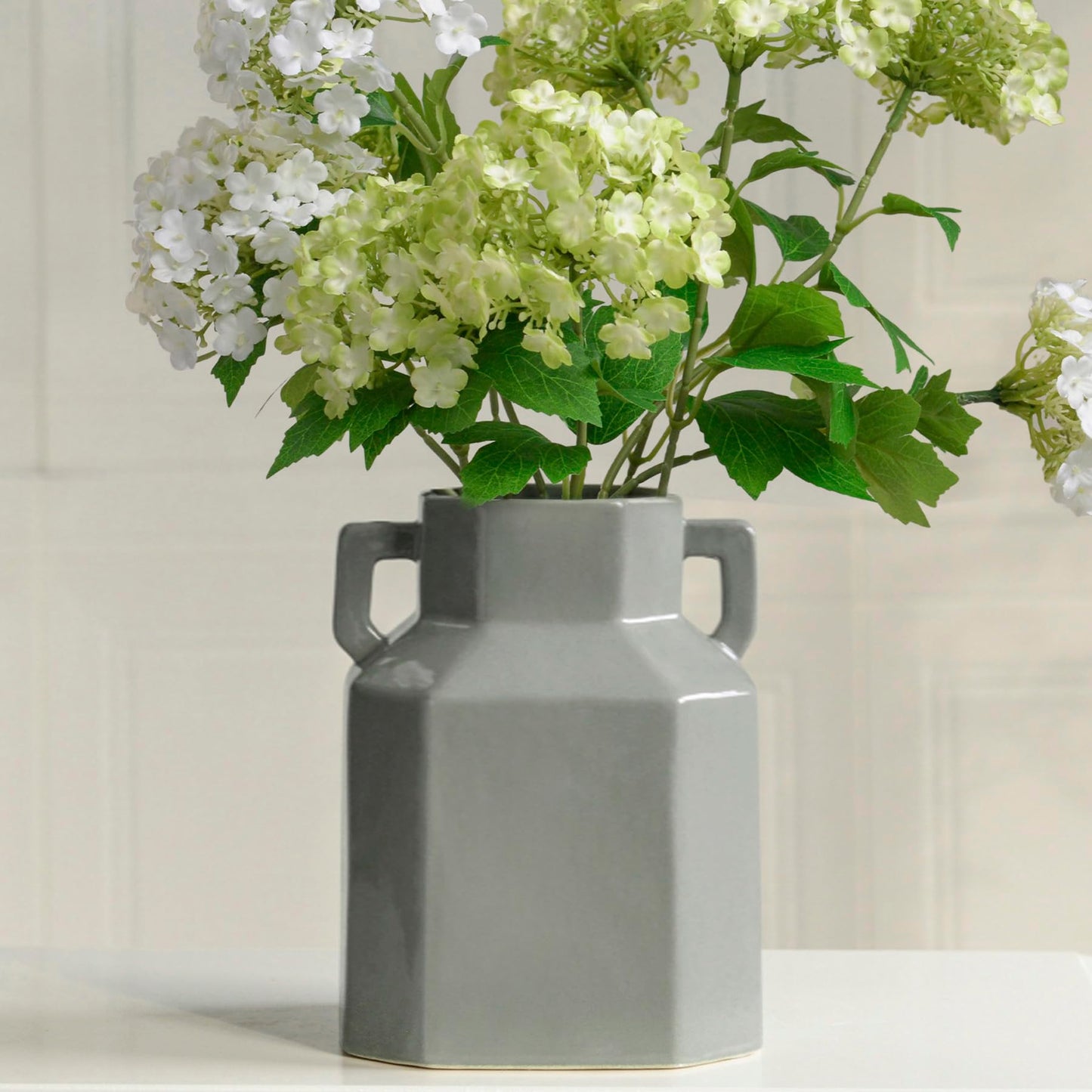 Quoowiit 7.3 Inch Modern Ceramic Vase, Unique Square Vases for Flowers, Boho Vase for Home Decor, Aesthetic Flower Vases Decorations for Living Room Centerpiece Shelf Coffee Table Kitchen Office Green
