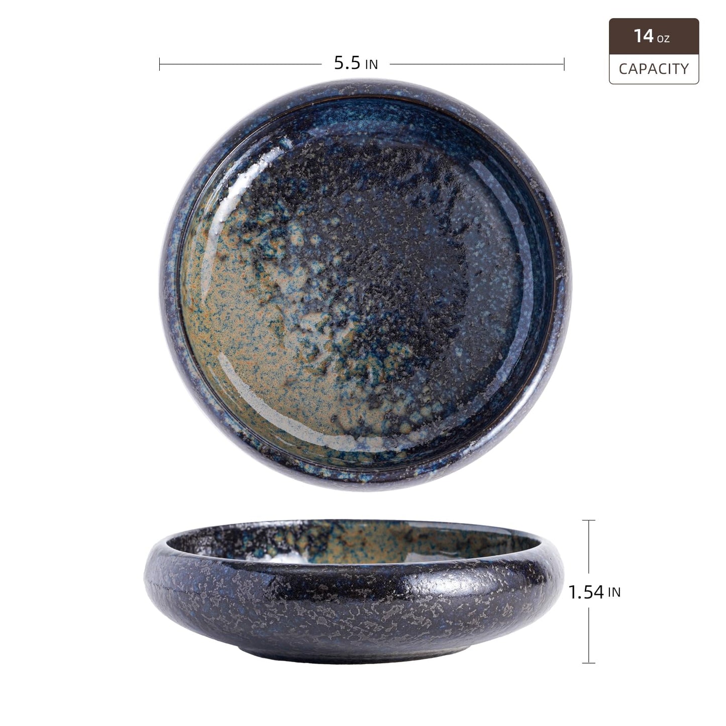 Uaral Japanese Salad Plate,Blue Plates and Bowls Set,Stoneware Plate Set,Appetizer Plates Set of 4,5.5inch,14oz(Nebula Blue)