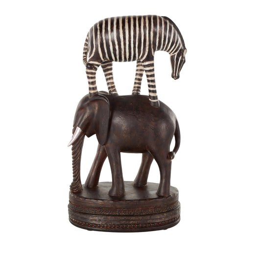 Deco 79 Polystone Safari Animals Decorative Sculpture Stacked Home Decor Statue with Round Base, Accent Figurine 9" x 5" x 16", Multi Colored