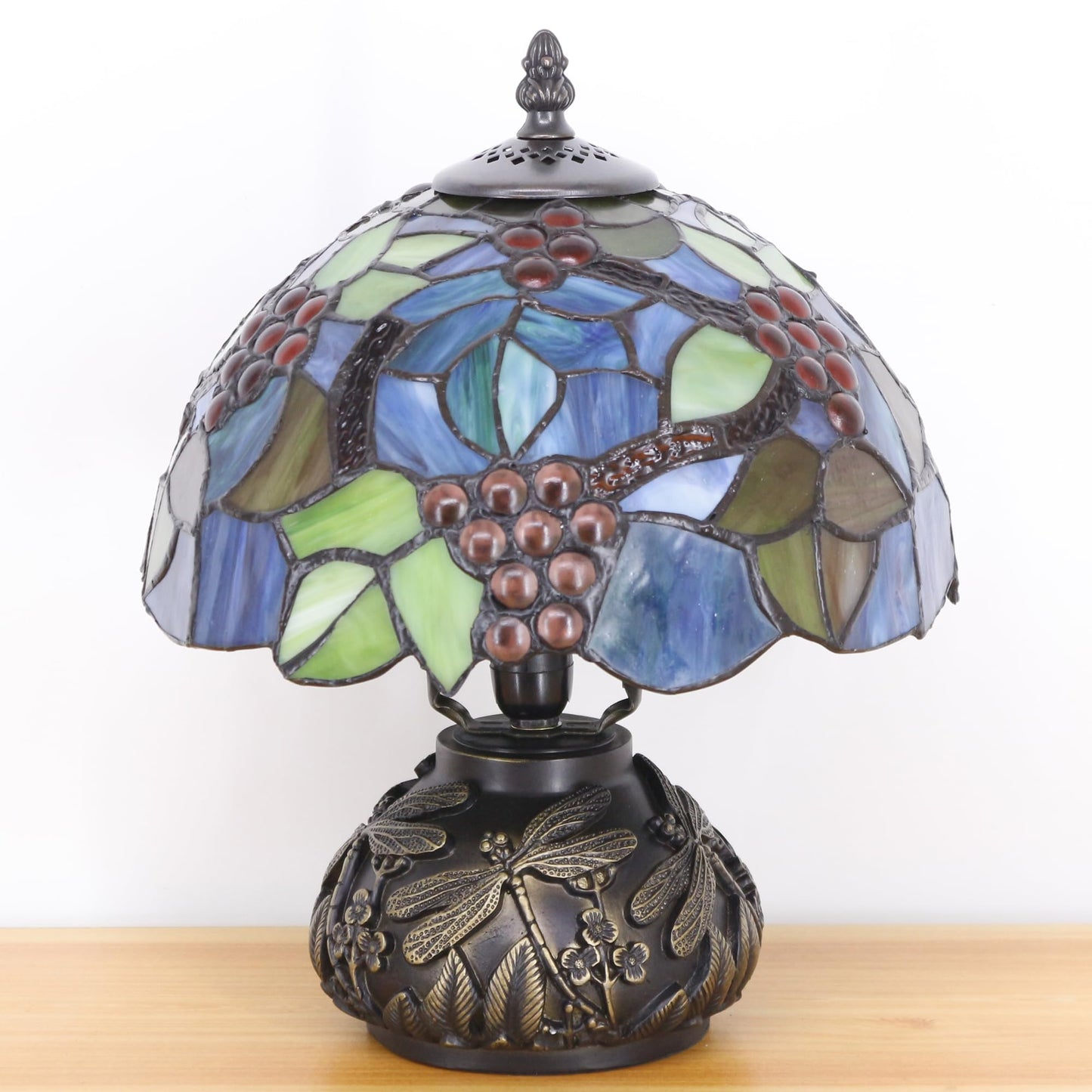 Small Tiffany Table Lamp Amber Grapes Style Glass Desk Lamp 10X11.5 Inch