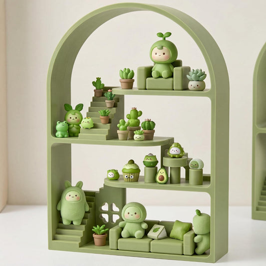 Sliner Green Display Shelf Compatible with Small Figures, Blind Box Glow in the Dark Figures Organizers Stand, Decorative Storage Stand for Collectible Figurines