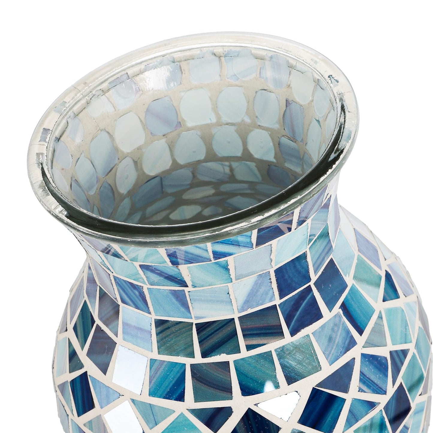 SOUJOY Mosaic Vase, Glass Blue Flower Vases for Centerpieces, Handmade Bud Vase for Wedding Flower Arrangeme, Living Room, Kitchen, Home Decor