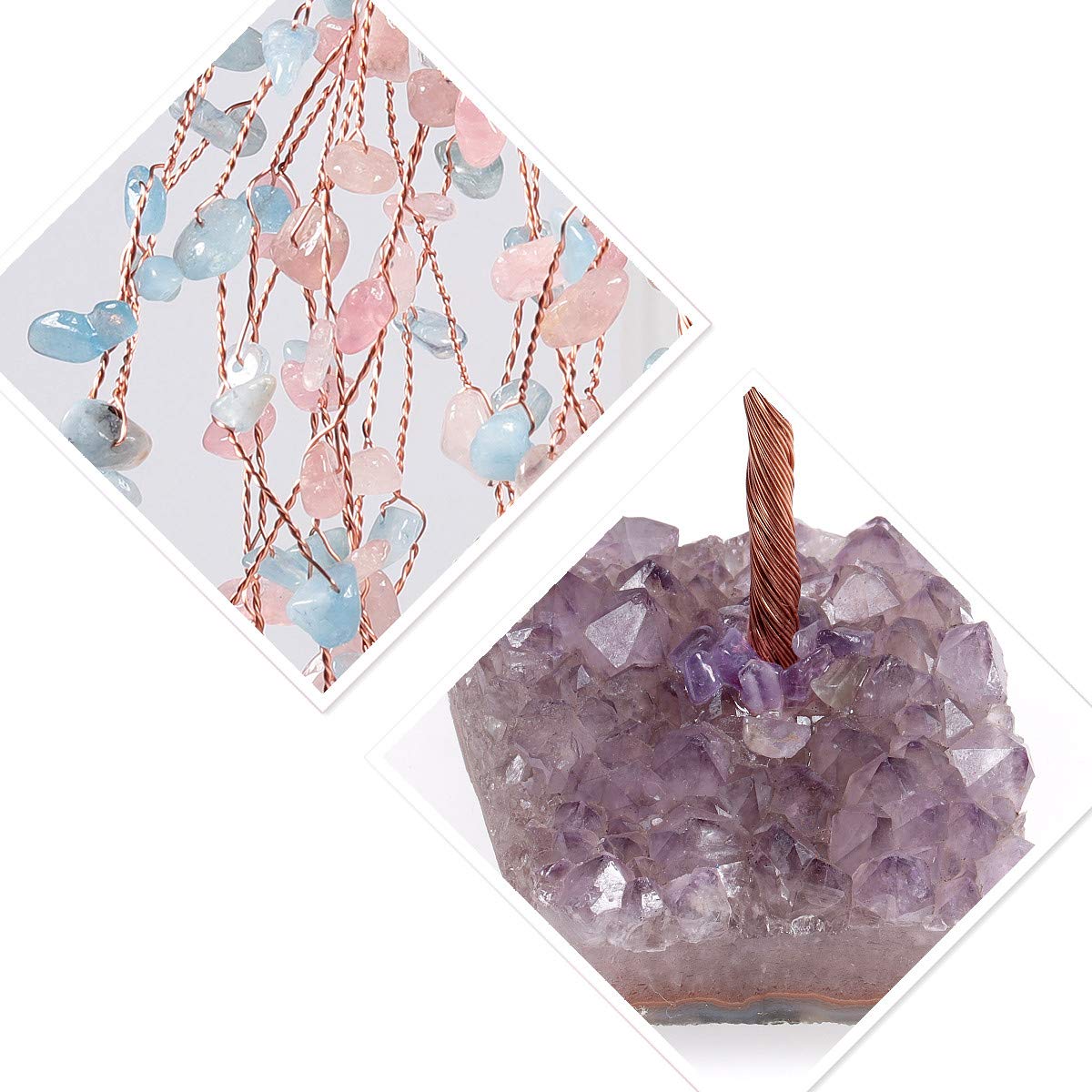 mookaitedecor Quartz & Aquamarine Crystal Tree with Amethyst Cluster Base