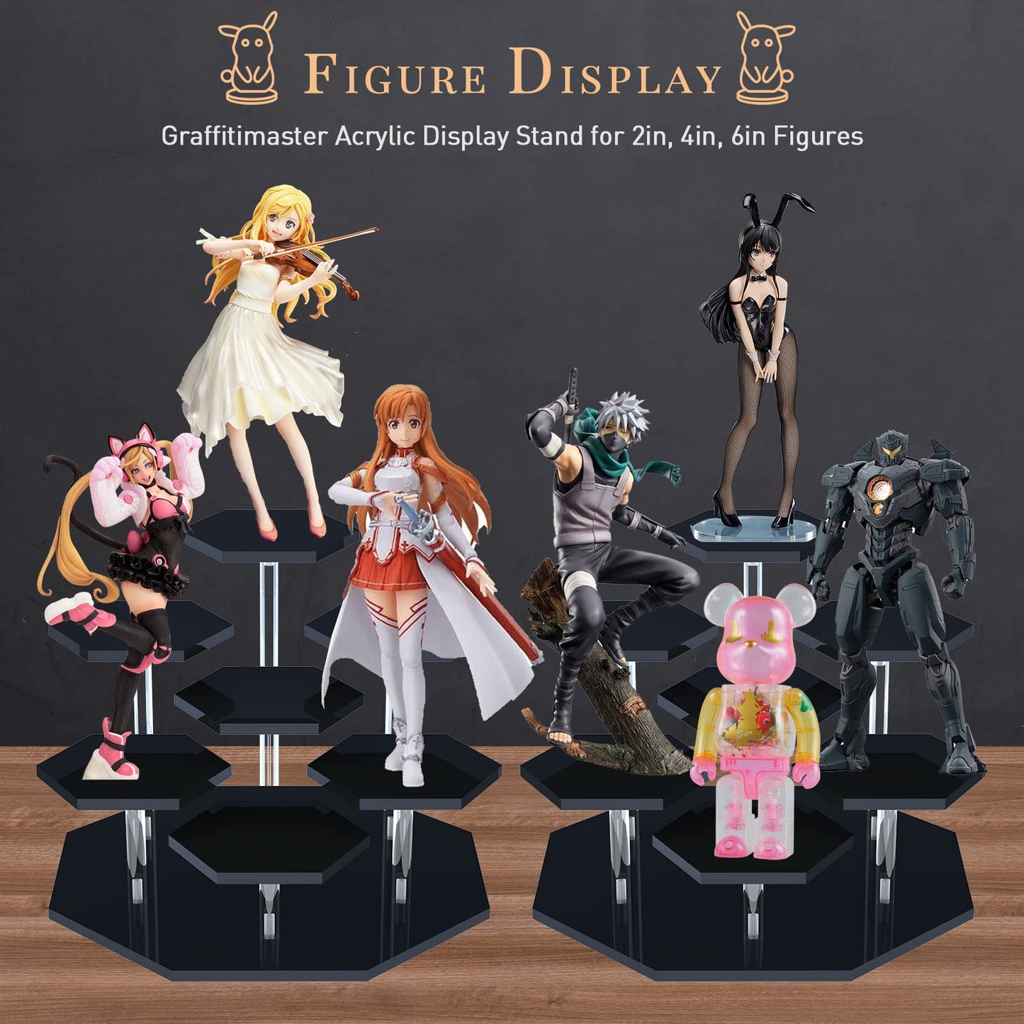 Acrylic Cupcake Stand with Patented 7-Tier Stable Design, Clear Perfume Organizer and Dessert Display Riser, Non-Wobble Tiered Display Stand for Figures, Collections, Vendor Events & Party (Large-Black)