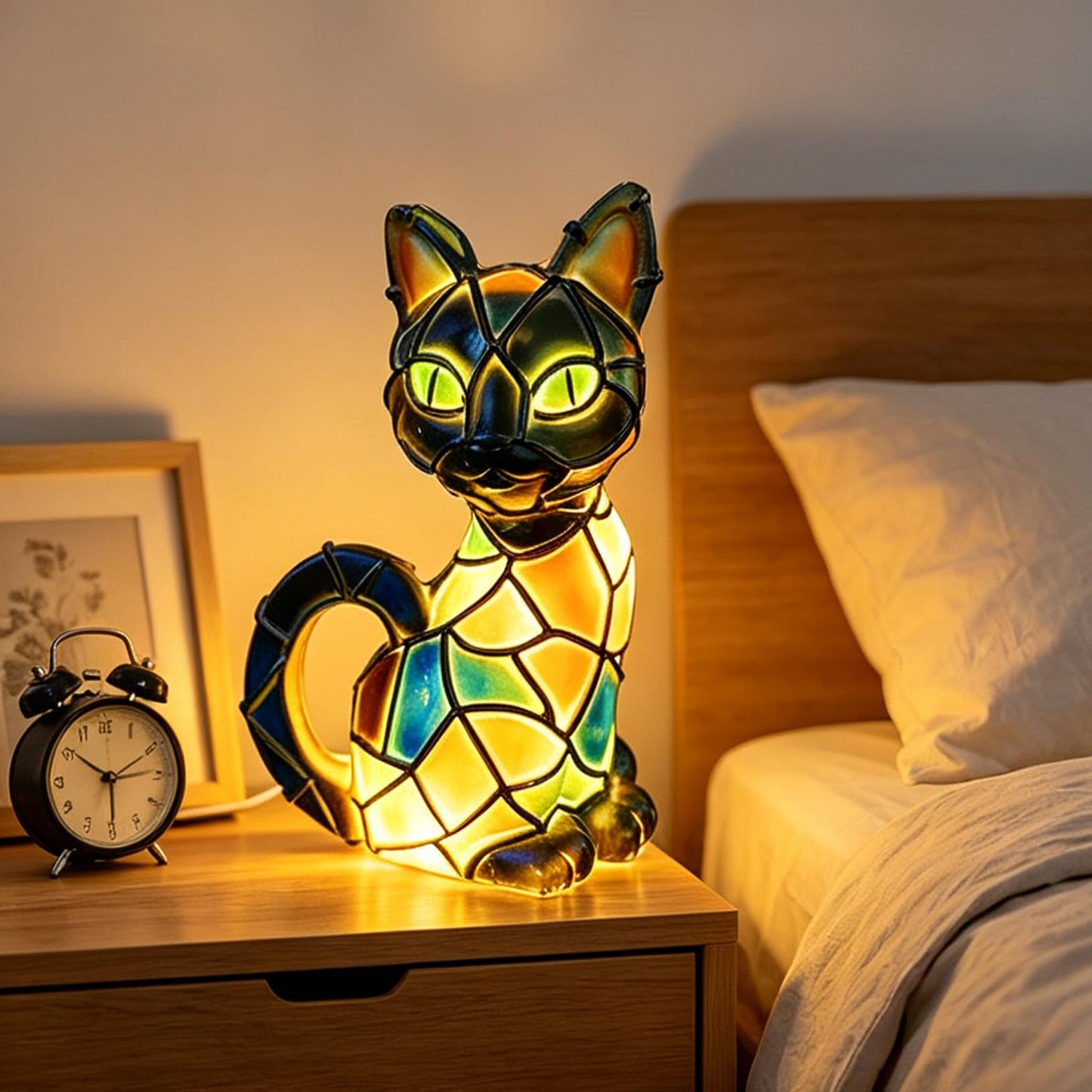 Yinhamnl Cat Lamp, Cats Series Art Night Light, Retro Stained Resin Tabletop Night Light, 3D Cute Pet LED Table Lamps, Fun Gift for Cats Lover (AA)