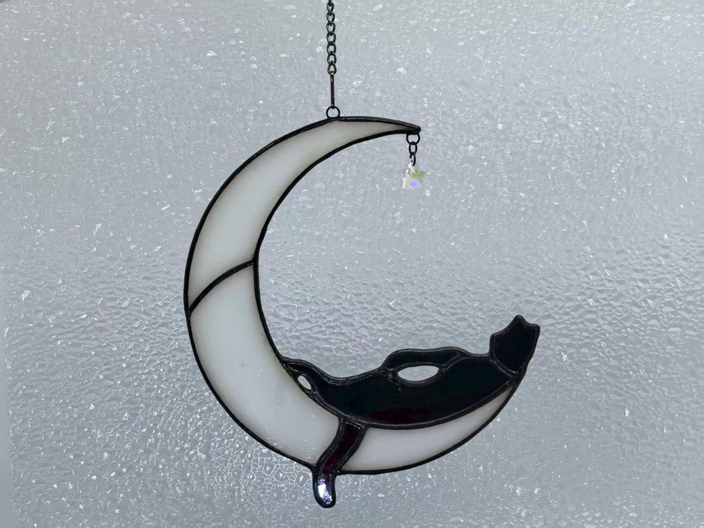 GONGWANTON Handmade Cat Stained Glass Window Suncatcher, Moon Design, Home Decor Hanging Ornament (Gift 2)