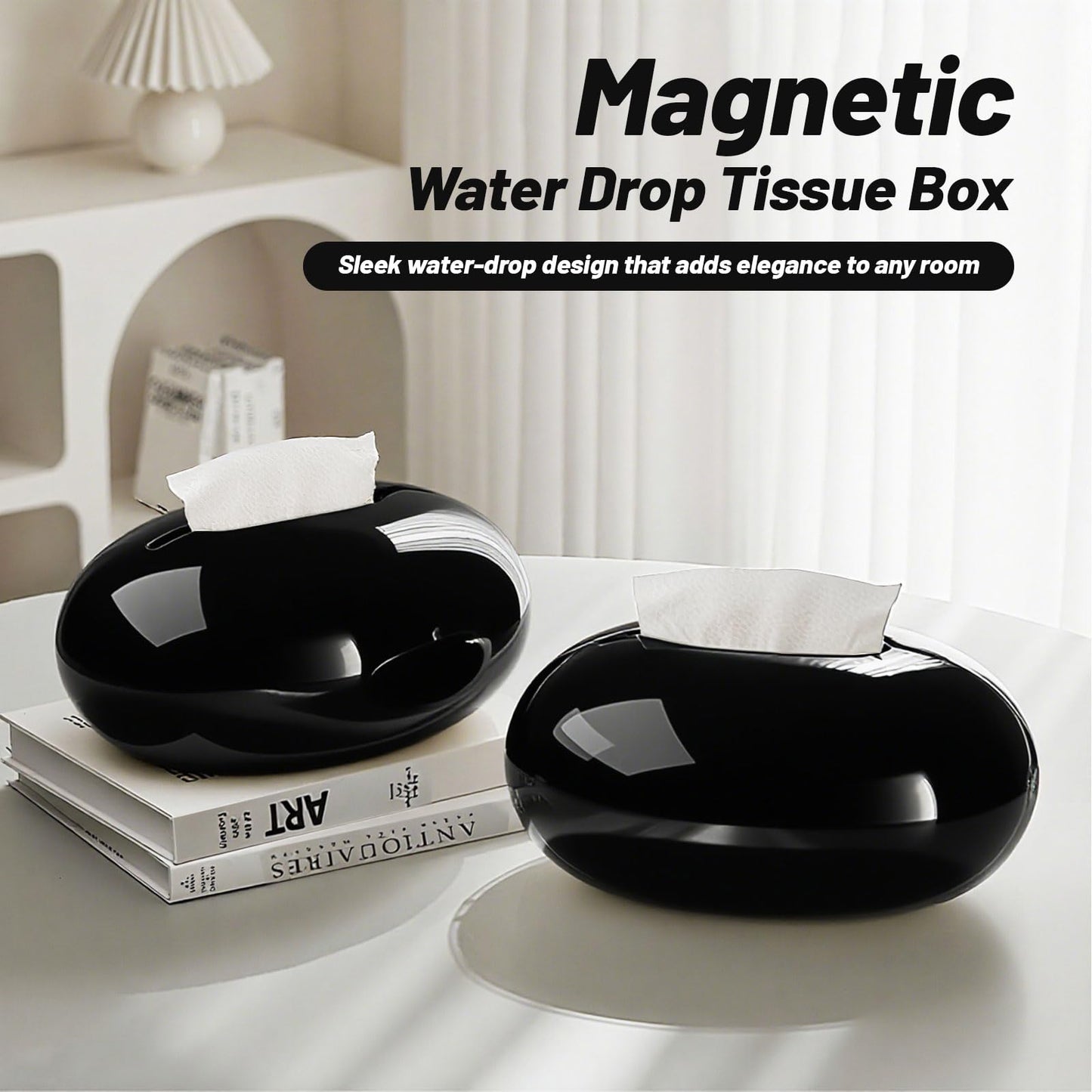 Modern Tissue Box Cover for Home and Office – Magnetic Lid Oval Tissue Holder, Inside Dimensions 8.07" × 5.91" × 3.44", Decorative Clear Double-Layer Plastic, Luxe Home Decor (Cream)