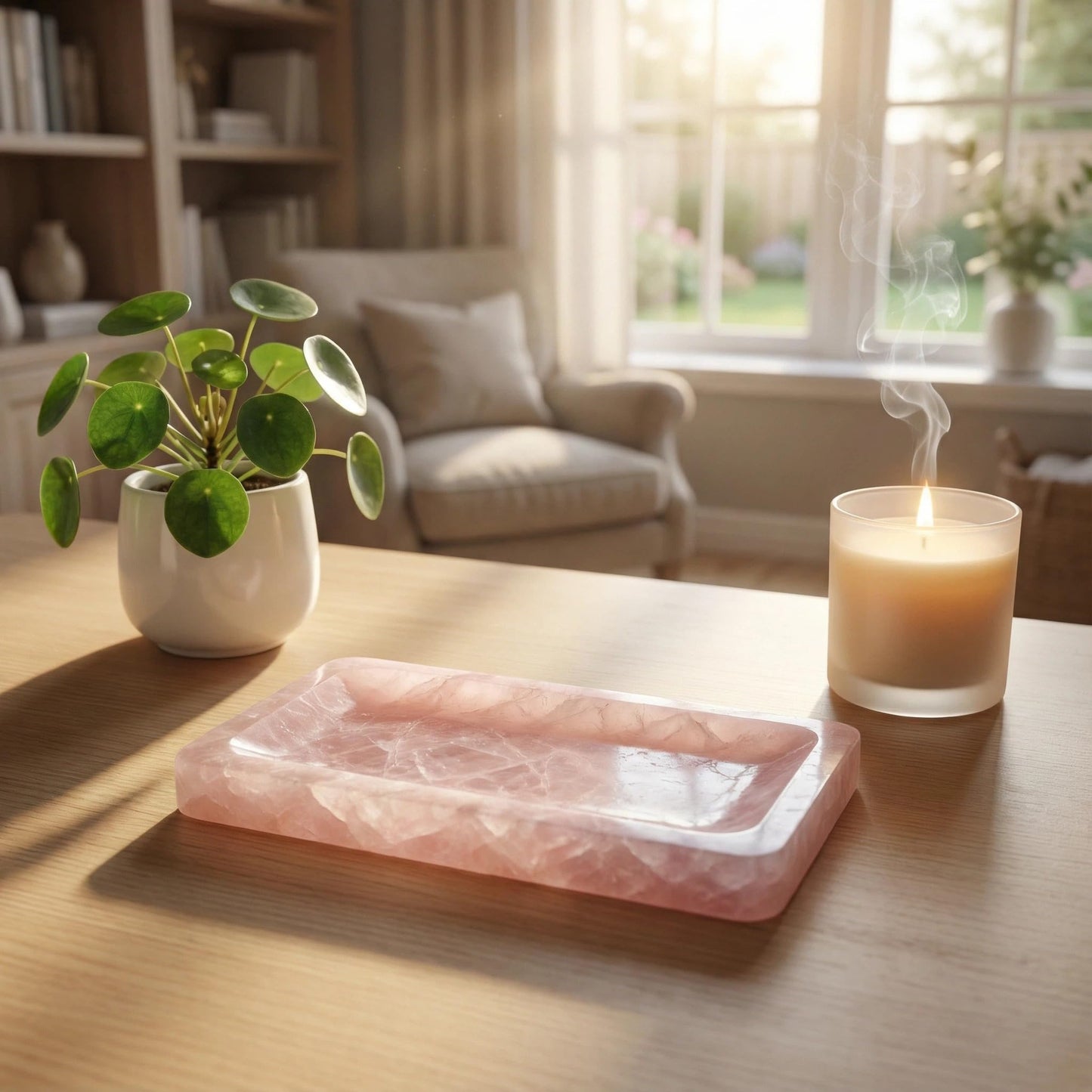 Lierlava Large Natural Rose Quartz Crystal Tray - 9.8" Pink Stone Jewelry Dish & Aesthetic Cosmetic Organizer - Luxury Decorative Catchall for Vanity, Bathroom, Nightstand Decor