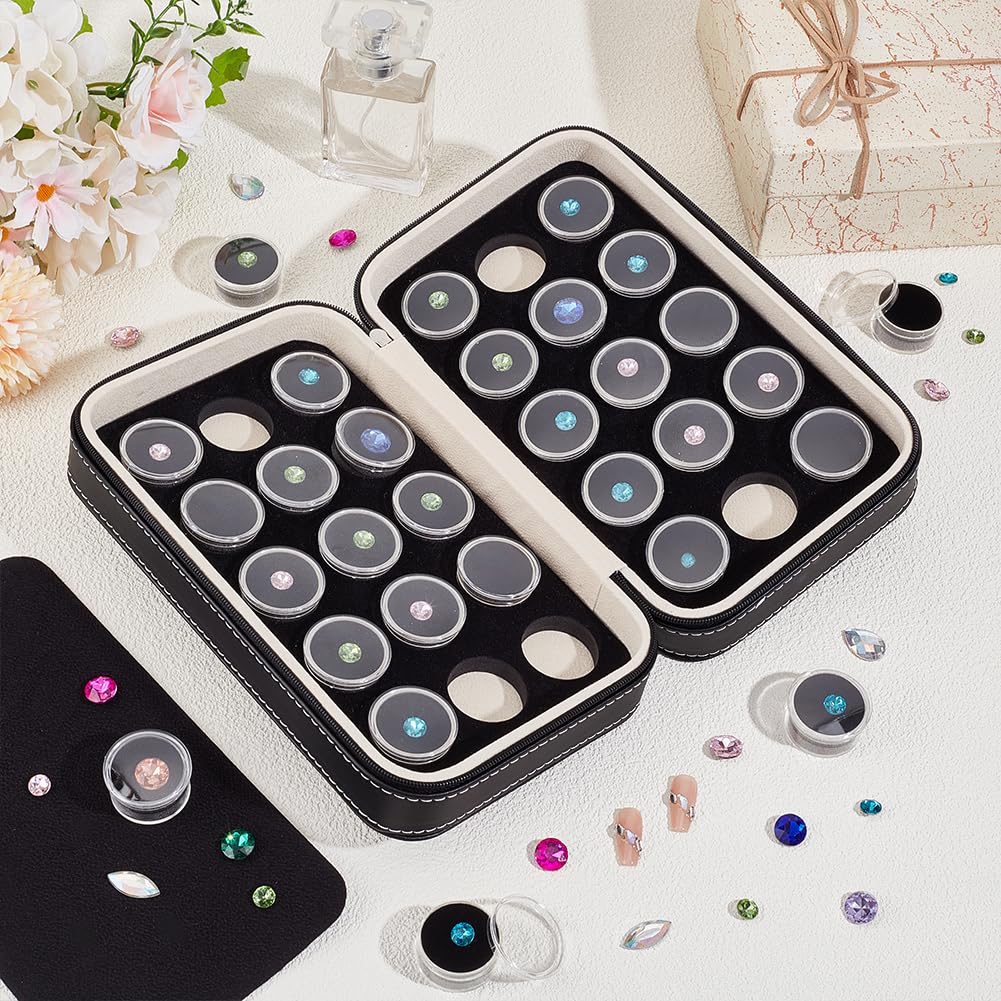 BENECREAT 30Pcs Gem Jars Leather Jewelry Display Case, 8.6x5.1x2.5 Inch Loose Diamond Box with Black Foam Insert for Collectibles Storage, Diamond Boxes Containers