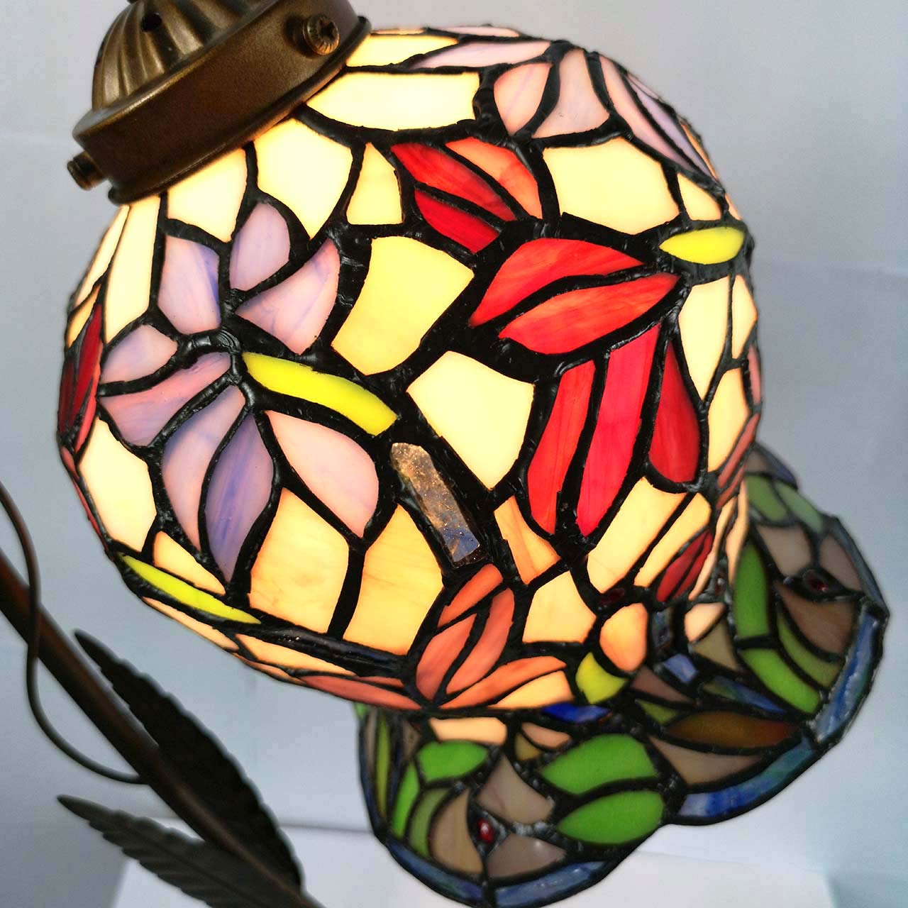 Bieye L10624 Lily Flower Tiffany Style Stained Glass Table Lamp with Girl Lamp Base for Living Room Bedside Home Decoration, 20 inches Tall