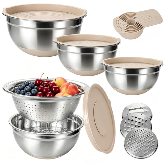 Stainless Steel Mixing Bowls with Airtight Lids Non-Slip Nesting Bowls Set
