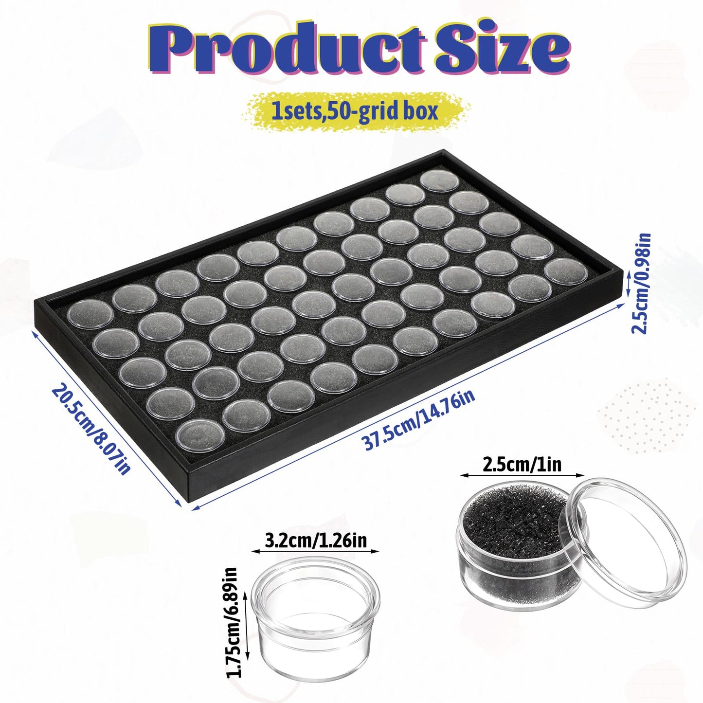 simarro 50 Gem Display Case Diamond Gemstone Storage Box Small Round Plastic Containers Box Jewelry Organizer Container with Foam for Collectibles Rhinestone Crystal Small Items, Jewelry
