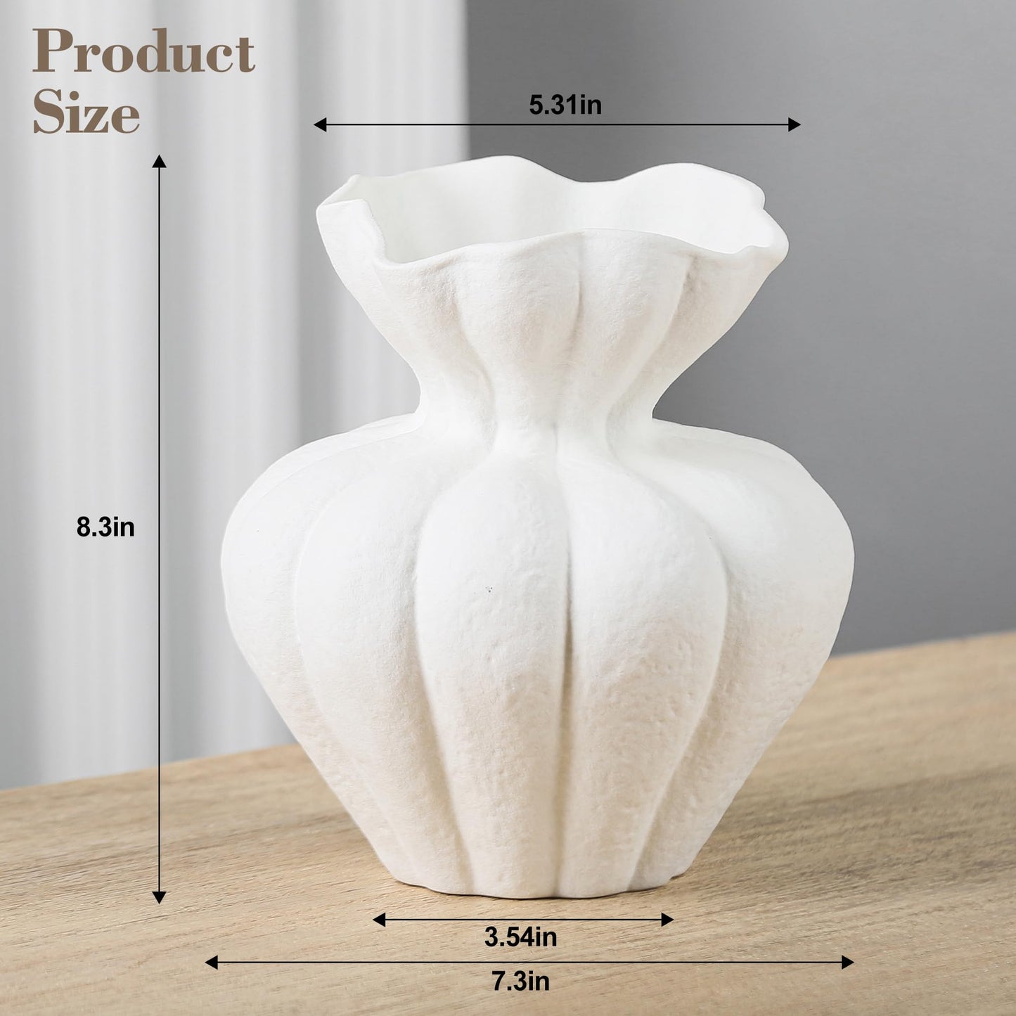 White Ceramic Vase, 8.3in Modern Boho Farmhouse Retro Art Table Centerpiece for Living Room Cabinet Dried & Fresh Flower Arrangement Decorations