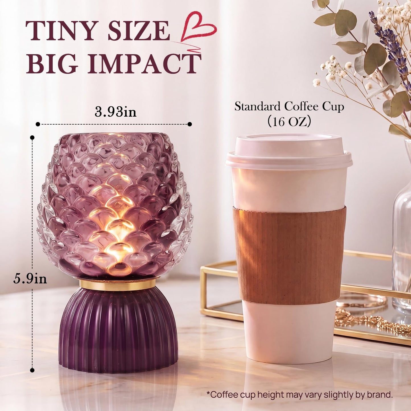 SisiHokai Battery Operated Lamp with Timer, Cute Small Cordless Glass Table Lamp for Home Decor, Kitchen, Bathroom, Birthday Gift for Women, Pinecone, Purple