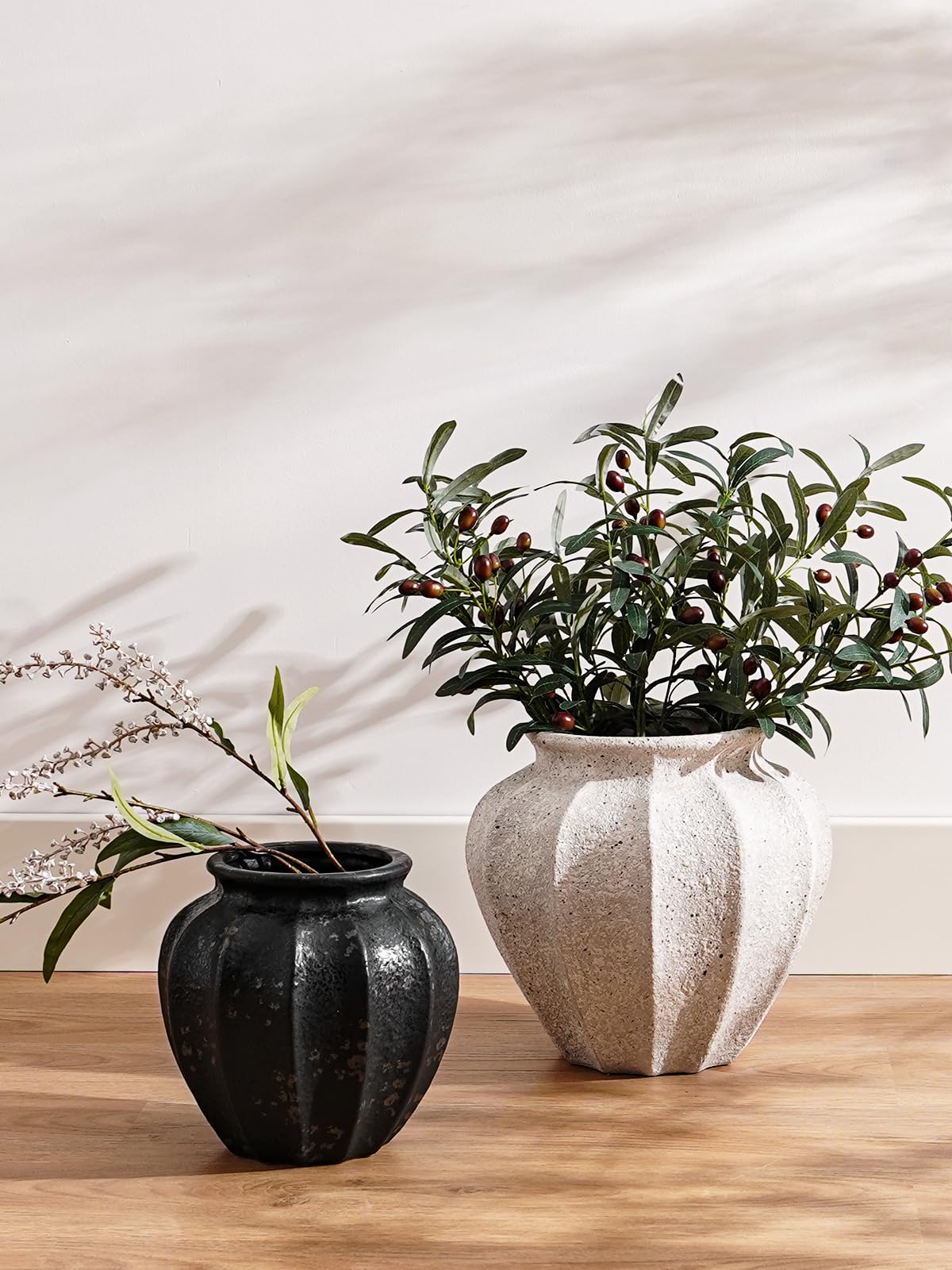 LE TAUCI 9" Ceramic Vase, Artisan Large Black Ceramic Vase for Modern Home Decor, Substantial & Stable, Handcrafted Flower Vase, Living Room & Dining Room Table Centerpiece, Distressed Iron Black
