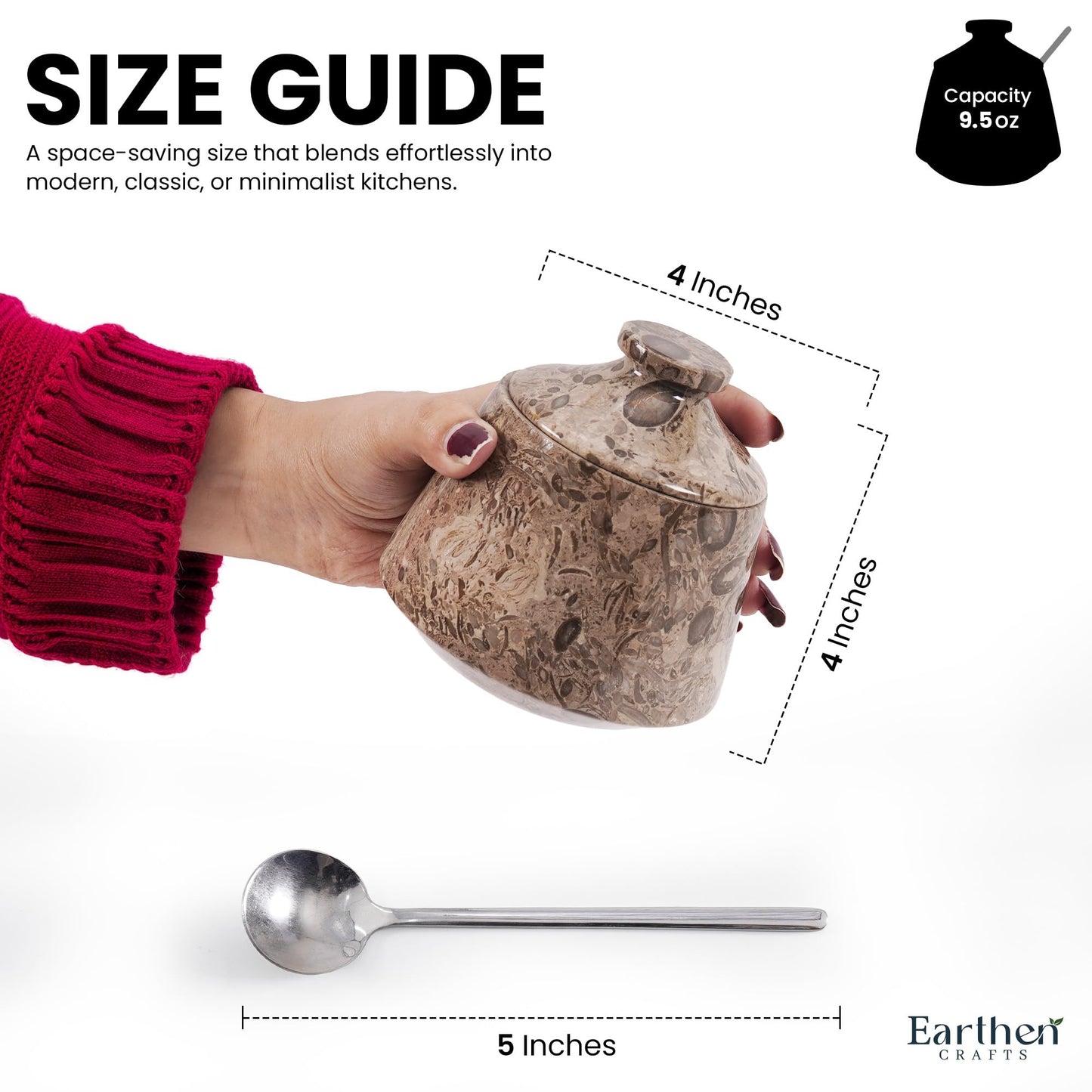 EARTHEN CRAFTS Marble Salt Cellar with Lid & Spoon Oceanic 4" Inch Seasoning & Spice Jar Salt Storage Container Salt Dish Salt Box 9.5 OZ, Coffee Holder for Kitchen Counter