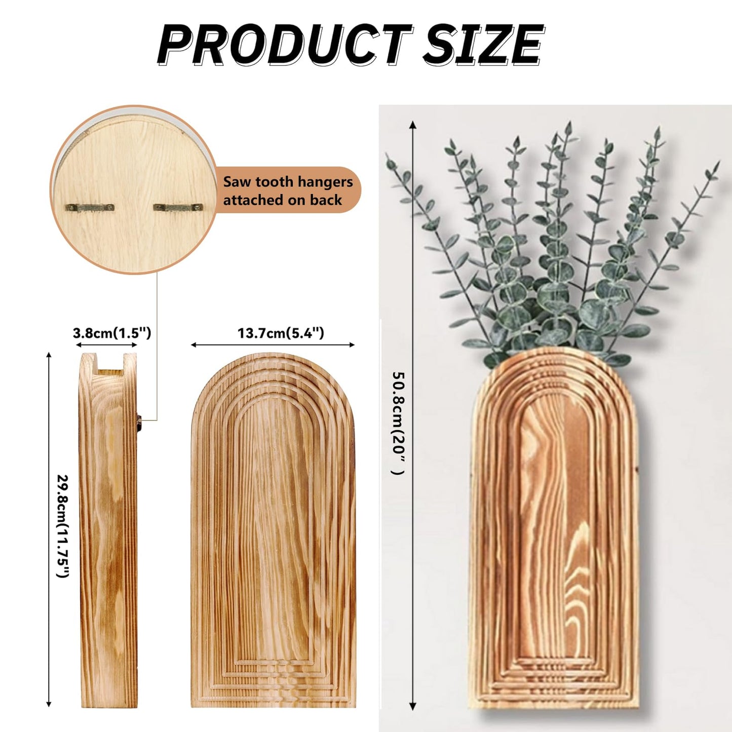2 Pack Wooden Wall Vase Set, Boho Hanging Planter