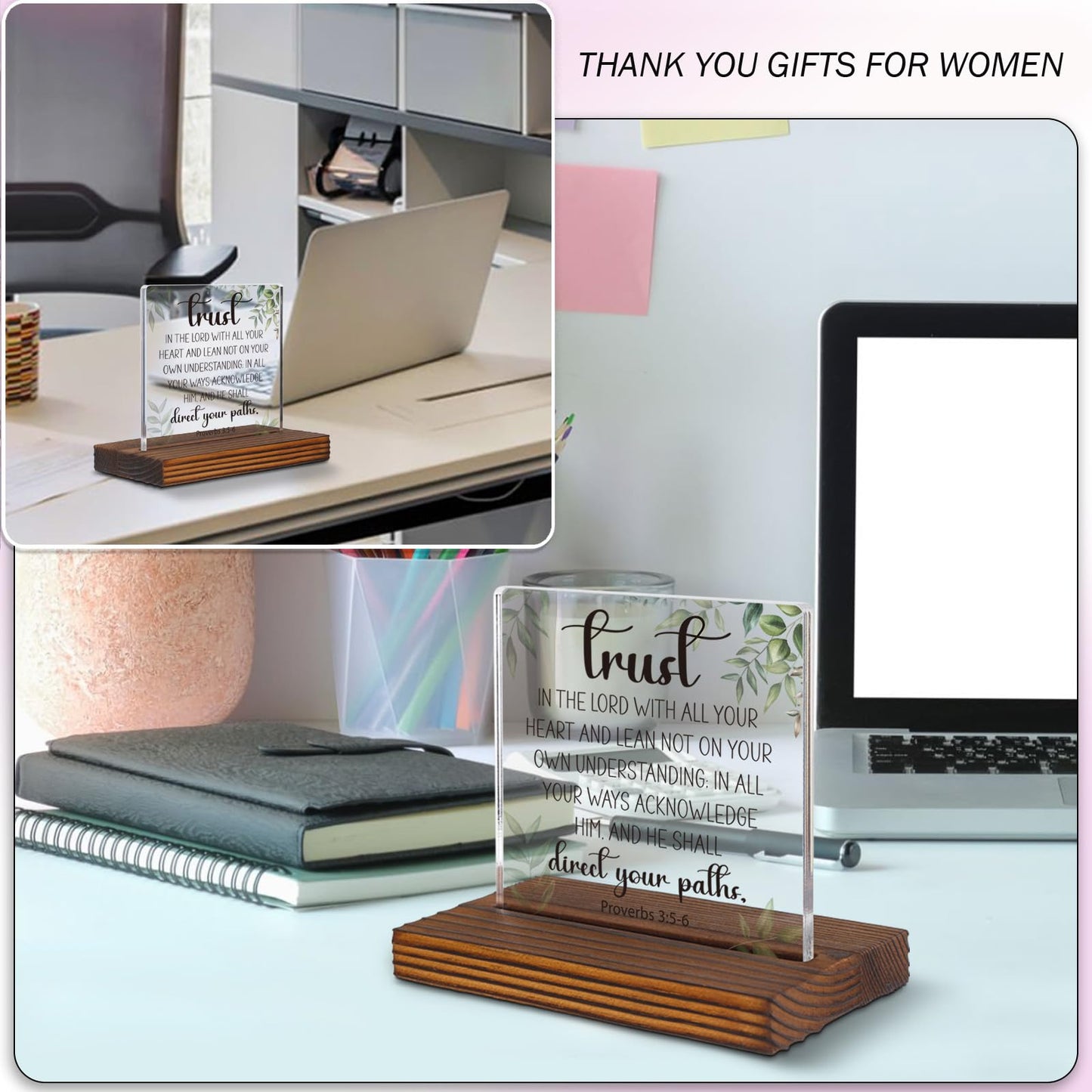 Serenity Prayer Gifts for Women, Trust In the Lord with All Your Heart Christian Quotes Bible Scripture Inspirational Plaque Clear Desk Decorative Sign Christian Gifts for Family Friends EC117