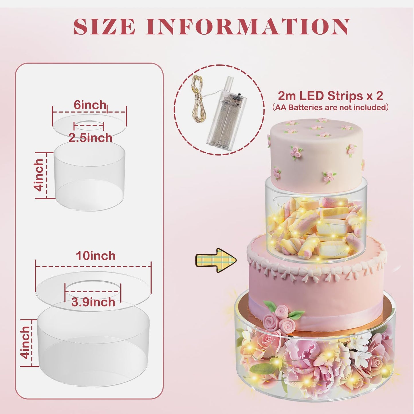 SAMYUCHO Acrylic Cake Stand with Led Lights, 2 PCS Round Cake Riser