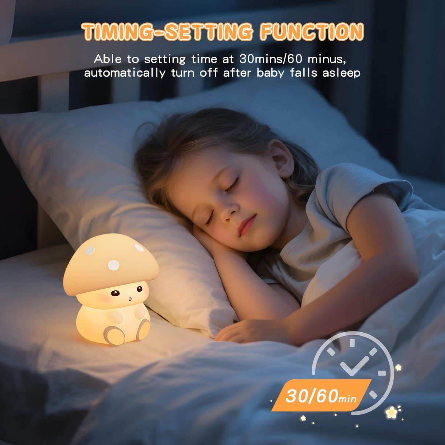 ICARER FAMILY Mushroom Night Light for Kids - Portable LED Nursery Lamp with Tap Control, 7 Color Changing, Dimmable Bedside Light for Baby Room, Toddler Birthday Gift