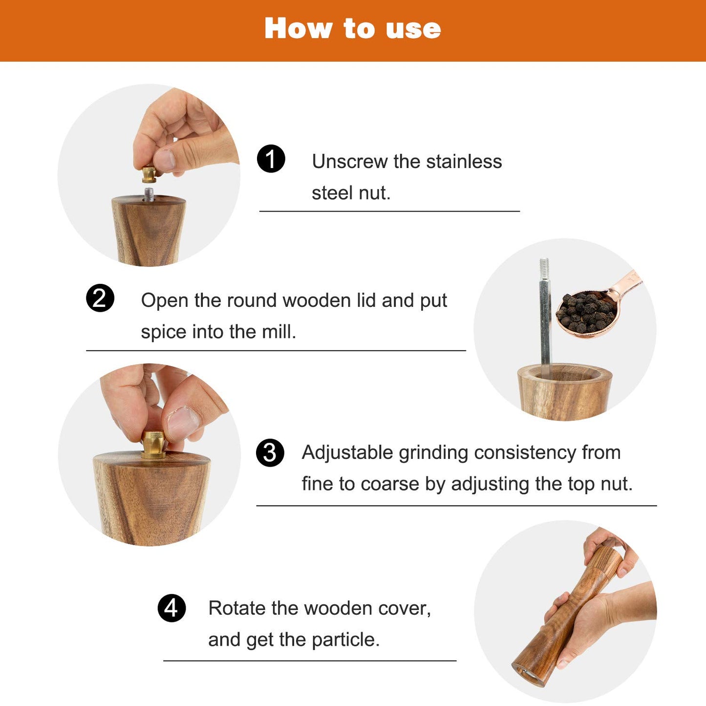 Wooden Salt and Pepper Grinder Set,Refillable Salt and Pepper Mill with adjustable Coarseness,Acacia Wood pepper grinder manual, Salt and Pepper Shaker Set Tableware Gifts-Ideal for Gifting 10IN