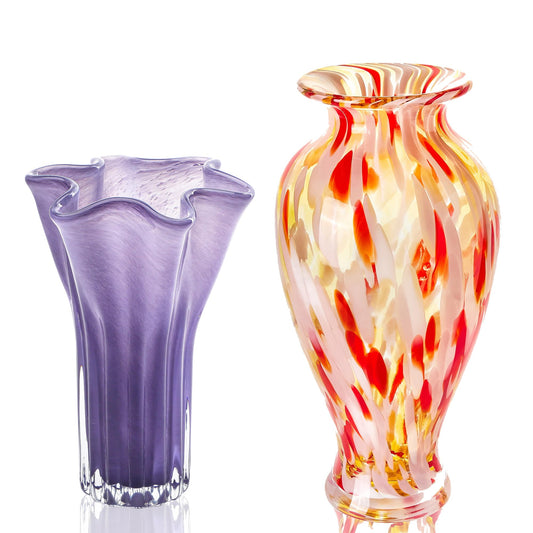 Hand Blown Glass Vase for Flowers Crystal Vases for Bouquet Home Decor Decorative Centerpieces Unique Gift for Christmas Valentines Day Birthday Housewarming Mothers Day