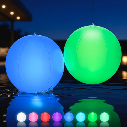 HAPIKAY Solar Floating Pool Lights, 2 Pack, 14-Inch Auto Color-Changing LED Light Balls, Waterproof Inflatable Solar Pool Light, Patio, Backyard Pond Event Wedding Decor