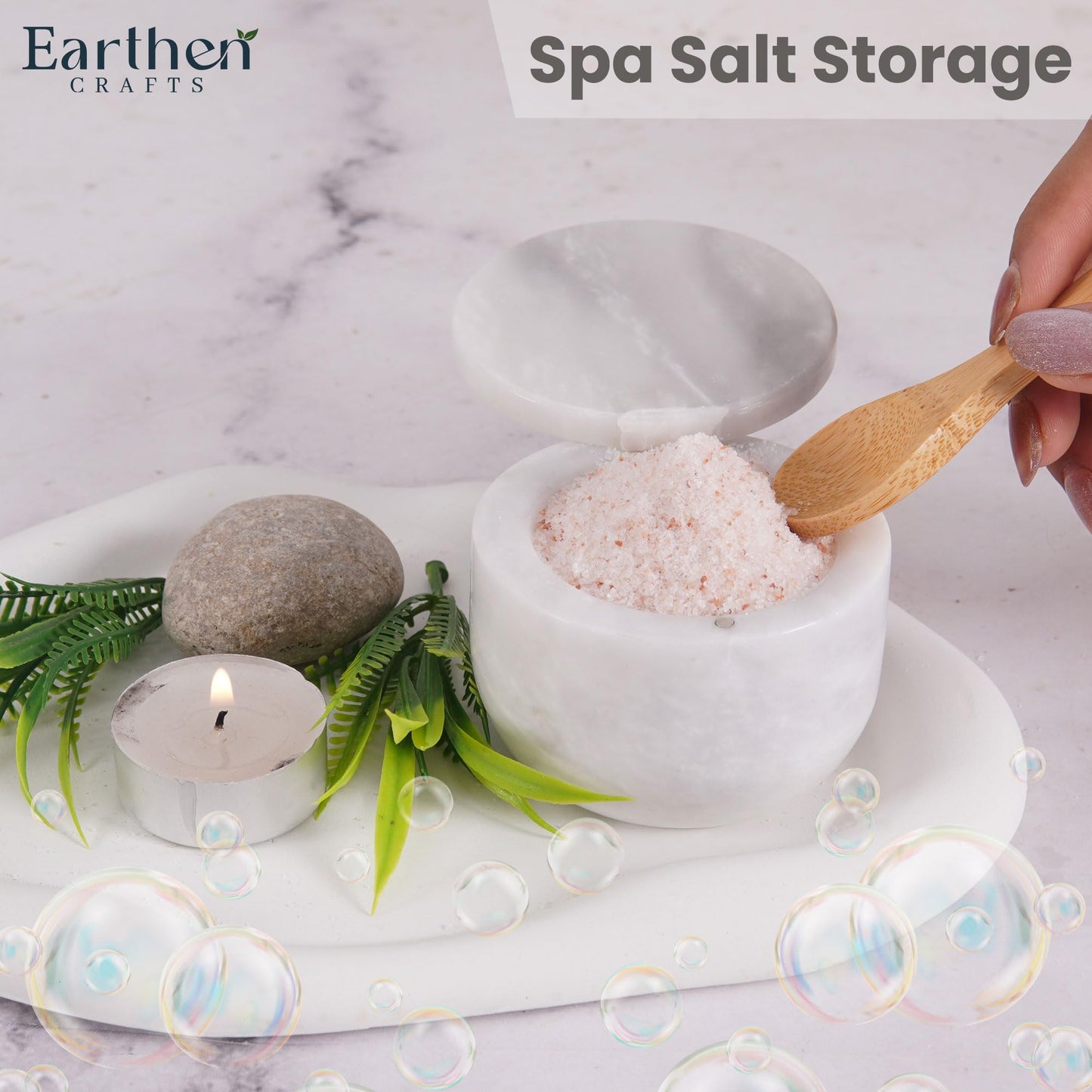 EARTHEN CRAFTS Marble Salt Cellar with Lid 3" Inch Salt Holder White Mini Salt Container with Magnetic Lock for Kitchen Counter, Salt & Spice Storage, Seasoning Jars for Table, 2.5 OZ Capacity