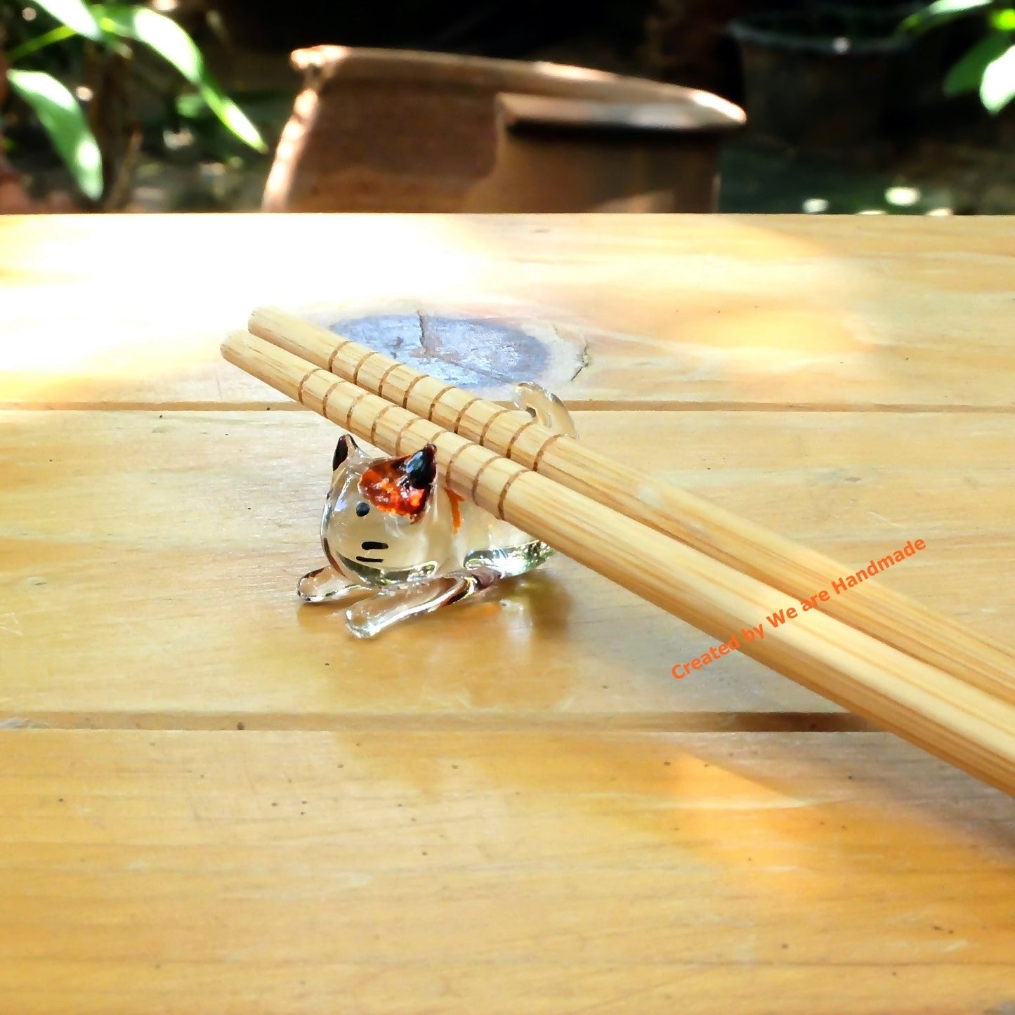 Handmade Mini 2" Cat Figurine Blown Glass Art Chopstick Rest Dinner Decoration, Miniature Pet Animals, Home or Table Decor Gift Ideas (White with Polka Dot Cat No.2)
