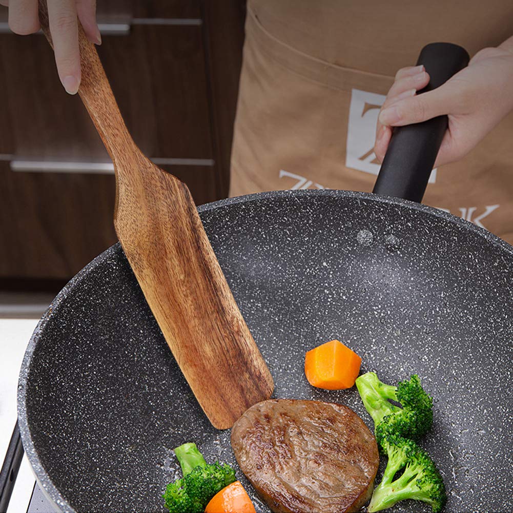 AOOSY Spurtle Set - Wooden Spatulas for Sourdough, Cast Iron & Non-Stick Cookware (Set of 2)