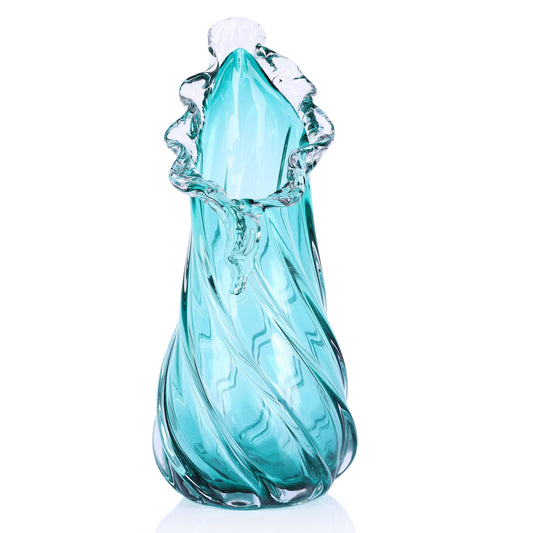 Hand Blown Blue Large Glass Vase Set - Artistic Clear Blue Vase for Coastal & Modern Home Decor, Ocean Wave Vase Design Light Luxury Style for Home Decor, Centerpiece, Office (L)