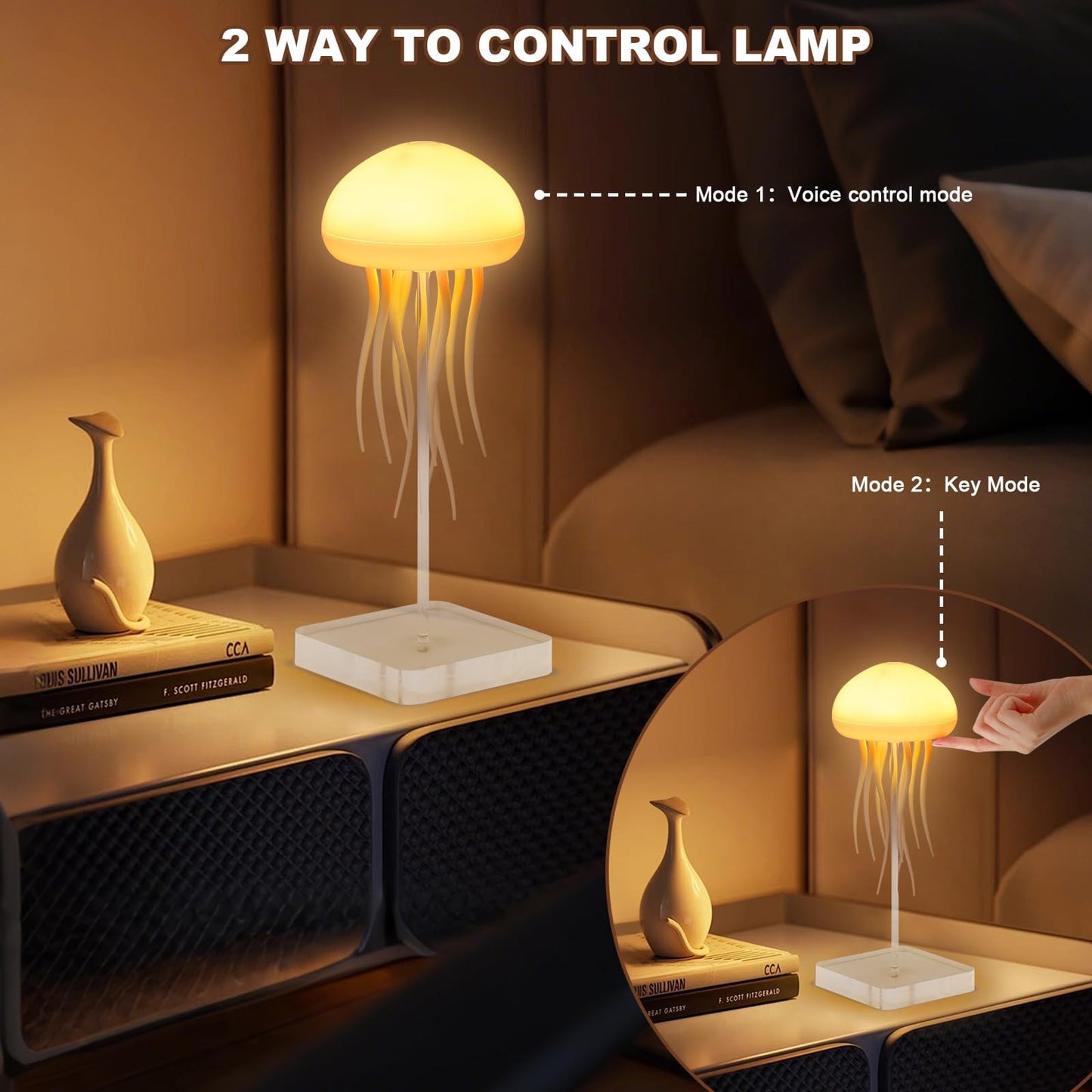 BomKra Jellyfish Lamp, Voice Control Jellyfish Lamp with Dancing Legs, RGB Gradient Jellyfish Bedside Lamp, Rechargeable Jellyfish Table Lamp with Touch Sensor, Christmas Gifts (Hanging + Base)