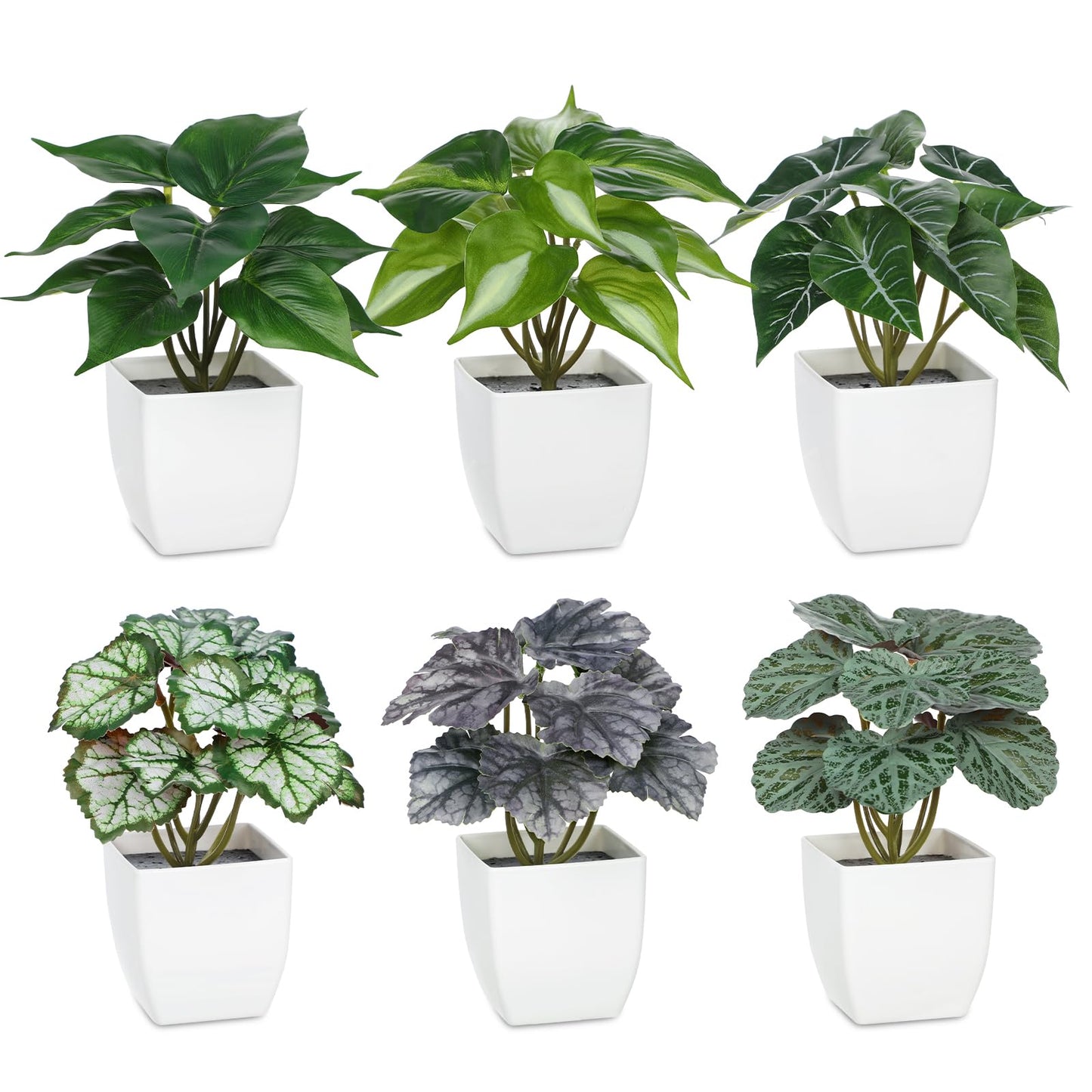 Briful 6PCS Fake Plants Potted Artificial Plants, Mini Faux Plants in White Pots Greenery Décor for Home Office Table Shelf Bathroom Farmhouse Indoor Decoration